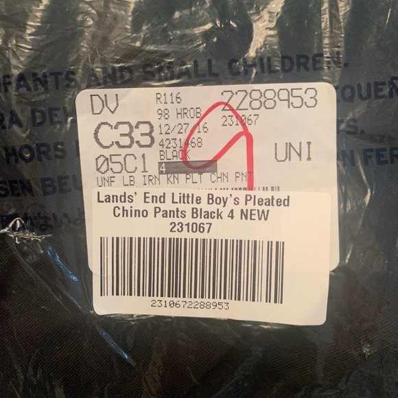 NWT LANDS' END BOY'S IRON KNEE PLEATED CHINO PANTS BLACK 4 - Picture 10 of 11